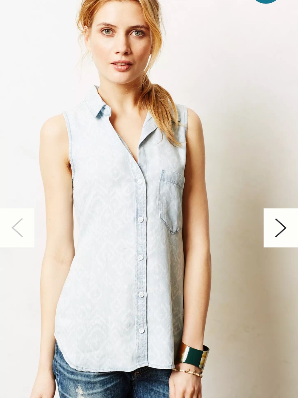 Velvet Heart Tencel Chambray Arrow Print Button-Up Tank L